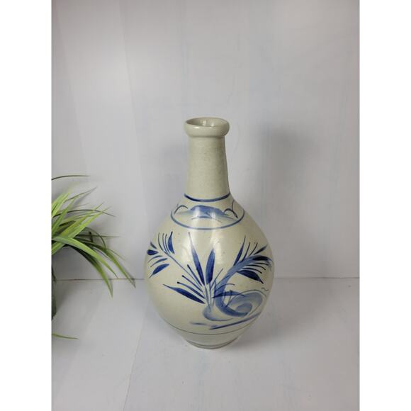 Vintage Japanese Sake Tokkuri, Pottery Bottle Gray Blue Bamboo - Picture 1 of 5